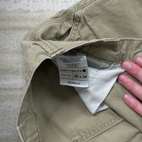 Vintage Carhartt Carpenter Pants Camel Tan Canvas Relaxed Fit Dungarees Work 90s - Picture 5 of 6